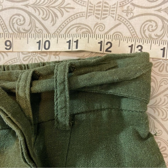 Forever 21 army green Linen blend Tie-Waist Cropped Pants tapered paper bag S - Picture 10 of 12
